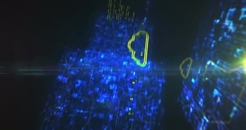 Cloud computing and online storage symbols loop cyber concept