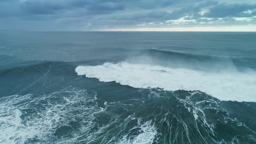 Aerial View on Big Waves Atlantic Ocean at Storm