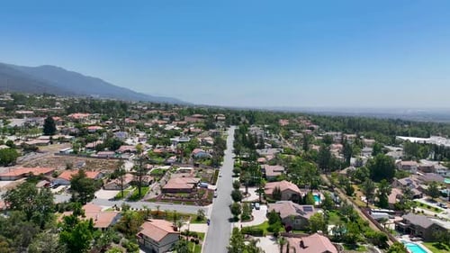 Aerial View of Wealthy Alta Loma Town and Mountain Range
