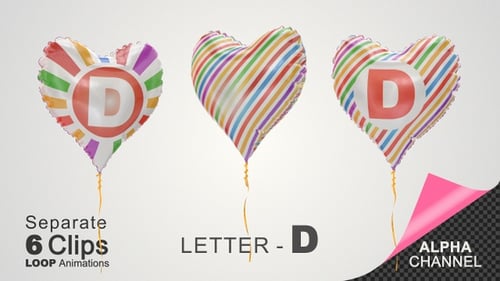 3D Animated Colorful Striped Heart Balloon with Letter D