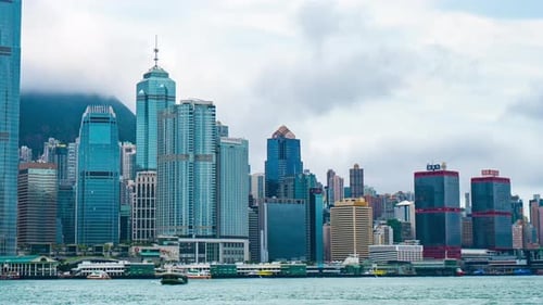 time-lapse of Hong Kong cityscape, skyscraper building at Hong Kong bay