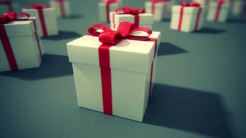 Seamless Loop of Animated 3D White Gift Boxes with Red Ribbons