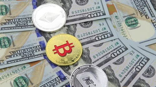 Bitcoin et crypto-monnaie sur des billets de cent dollars