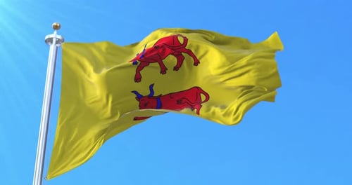 Waving Flag with Red Bulls Heraldic Emblem