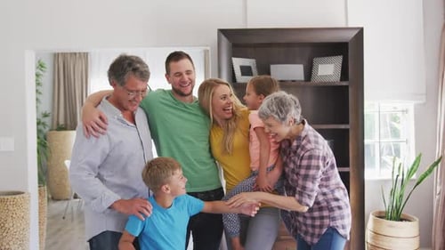 Happy Multigenerational Family Portrait in Home Interior