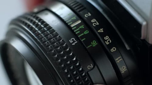 Vintage Camera Lens Focus Adjustment Close Up