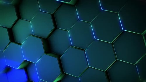 Pulsating Neon Hexagon Grid Abstract Tech Background