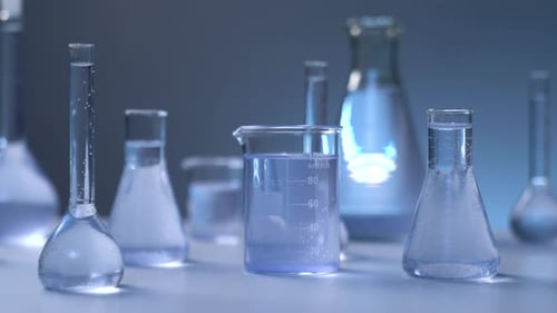 Laboratory Glassware Filled with Clear Liquids