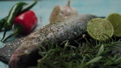 Seasoning Fresh Fish with Herbs and Salt