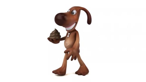 Walking Cartoon Dog Character Holding Poop Animation