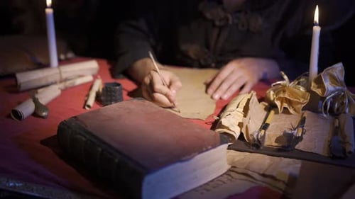 Abgenutzte Bücher und Briefe im Mittelalter.