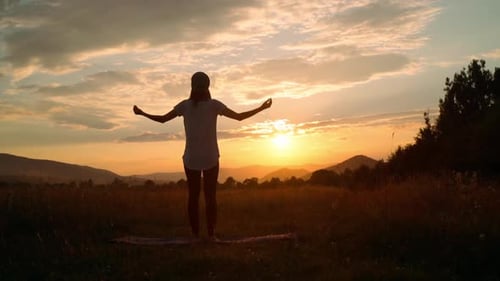 Silhouette of a Woman Exercising in a Field