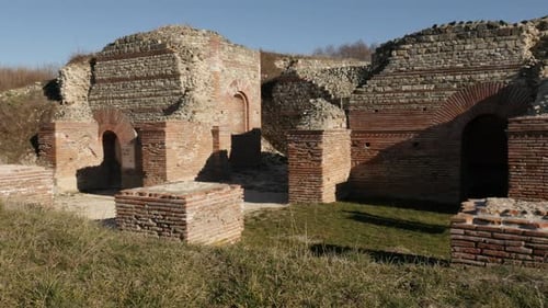 GAMZIGRAD, SERBIA - DECEMBER 25, 2017 Towers and protecting walls of Felix Romuliana built by Roman