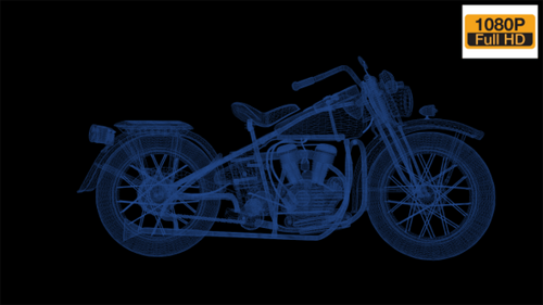 Rotating 3D Wireframe Vintage Motorcycle Animation