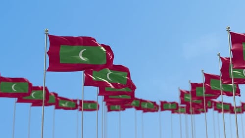 Maldives Flags Waving Seamlessly Under Clear Blue Sky