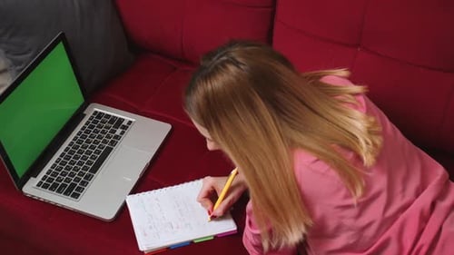 Green Screen Chromakey Laptop Computer Concept Online Distance Education Video Call Conference