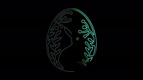 Animated Neon Line Art Easter Egg with Bunny and Foliage