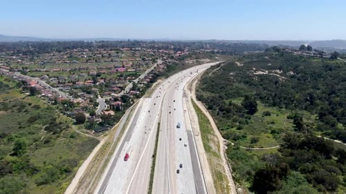 Aerial View of Highway, Freeway Road with Vehicle in Movement