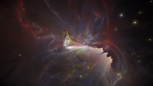 Weltraumfliegen in glattem Nebel und Sternen