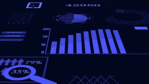 Animated Digital Interface Displaying Corporate Data and Statistics
