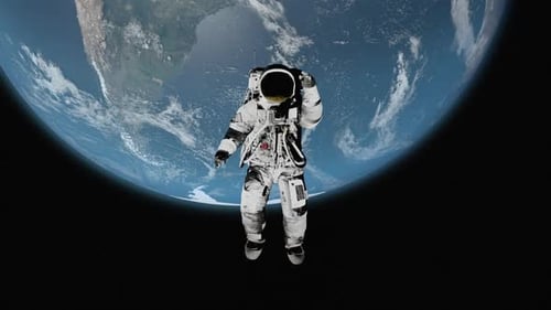 Floating Astronaut in Space Over Earth