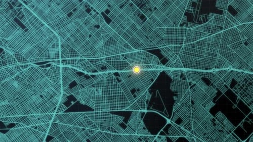 Futuristic Digital City Map Animation with Location Pin