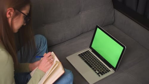 Green Screen Chromakey Laptop Computer Concept Online Distance Education Video Call Conference