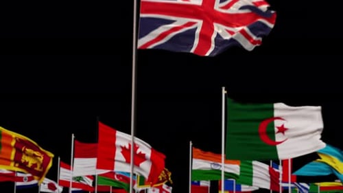 United Kingdom Flag Rises Above International Waving Flags