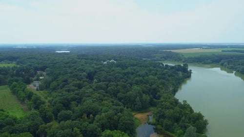 Aerial View Beautiful Nature Forest and Lake