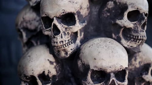 Skull Halloween Background Many People Skulls Stand on Top of Each Other