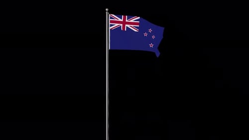 New Zealand Flag Waving on Flagpole with Alpha Channel Loop