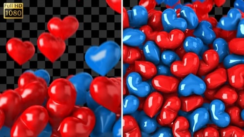 Falling Red and Blue Hearts Fill Animation