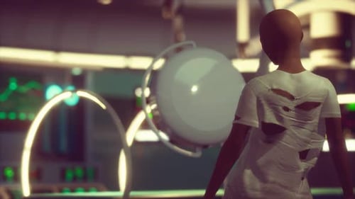 Futuristic Medical Lab with Humanoid Figure Animation