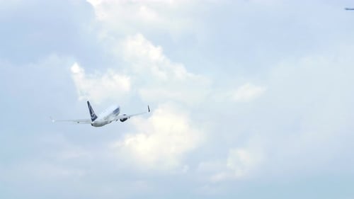 Passenger Airplane Takeoff , Back View