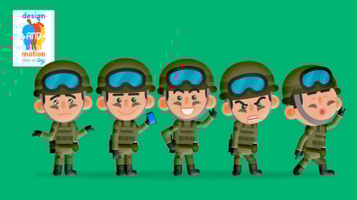 Flat Design Animated Soldier Character Action Loops