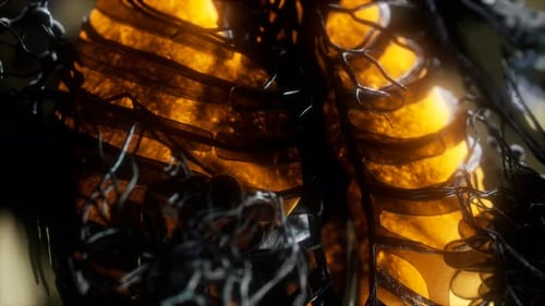 Futuristic 3D Animation of Glowing Human Ribs and Veins