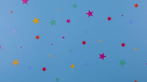 Animated Colorful Stars Spinning Against Light Blue Backdrop