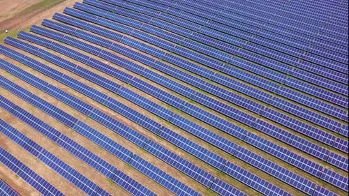 Aerial Of Solar Panels Collecting Sun Light Green Energy Nature Preservation Ecology
