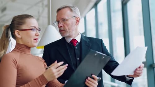 Business Professionals Reviewing Documents in Modern Office