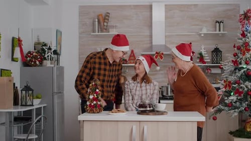 Family Gift Giving Christmas at Home Together