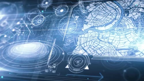 Futuristic Digital HUD Interface with Global Data and Map Elements