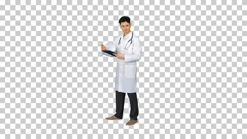Angry Male Doctor Looking at Documents, Alpha Channel