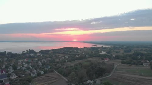 Aerial View of Rural Setting at Sunset