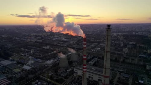 Pipes Pollute the Atmosphere of the Industry with Smoke Pollution Near the City