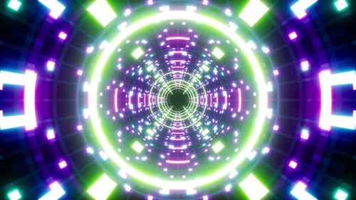 Shiny Neon Dots Pattern Lights Looping Tunnel Background