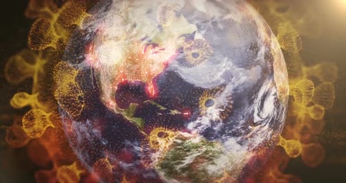 Animated 3D Globe with Spreading Global Virus Particles