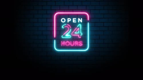 Neon Open 24 Hours Sign Animation