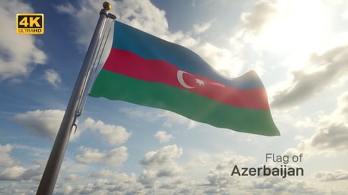 Realistic Azerbaijan Flag Waving in Bright Sunlight
