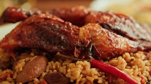 Kabsa Closeup Rice and Meat Dish Saudi Arabia National Traditional Food