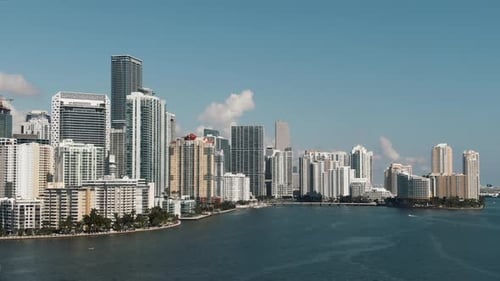 Beautiful Aerial view of downtown Miami skyline on the water drone 4K